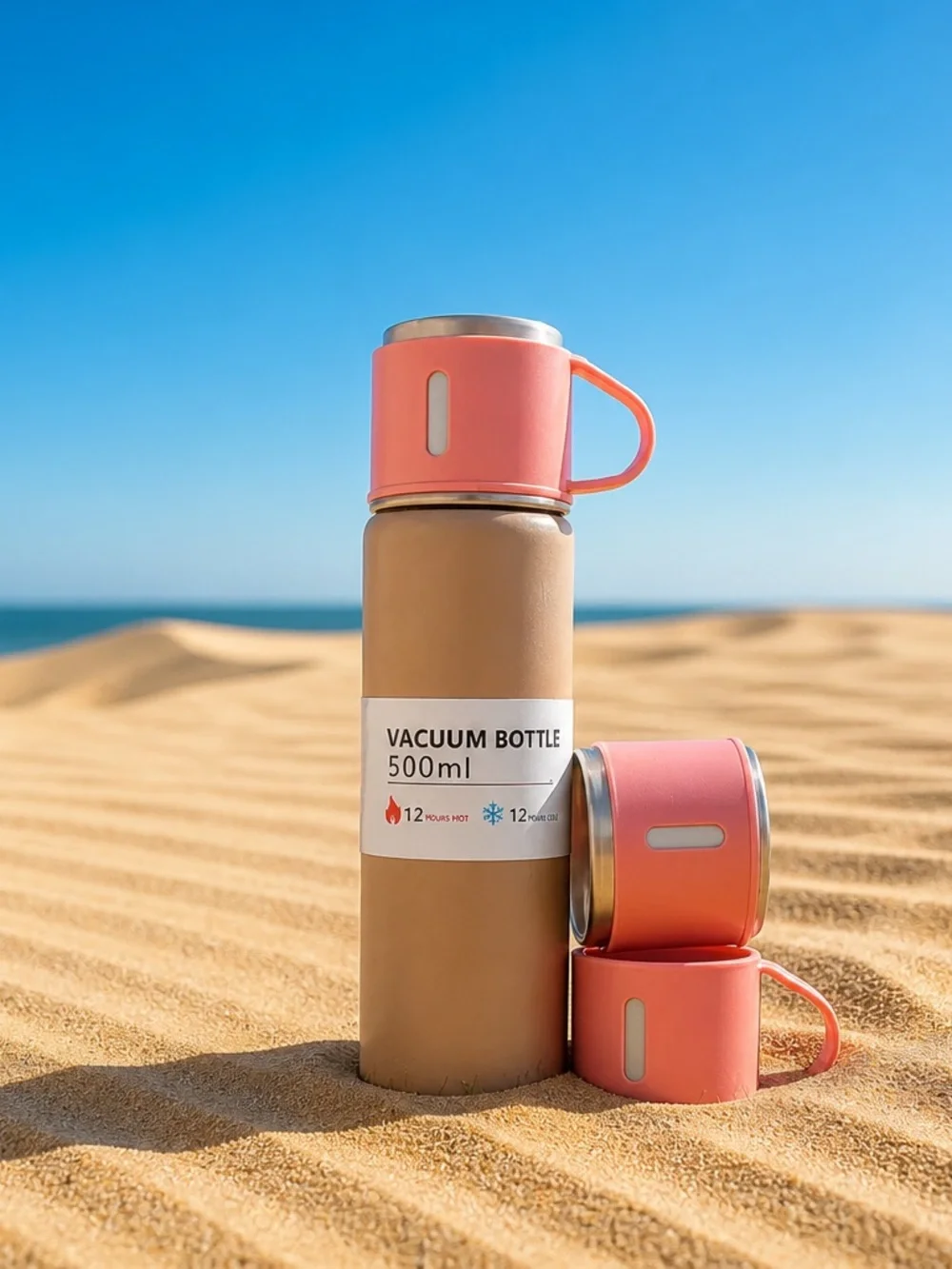 Vacuum Flask Set - Pink and Tan 500ml
